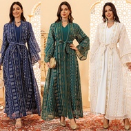 Women Eid Muslim Abaya 2 Piece Set Embroidery Long Robe Ramadan Jalabiya Full Length Morocco Dubai A