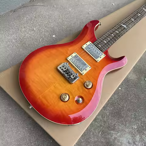 Classic Double Cut prs model Electric Guitar, Sunset Flame Maple Top, Dual Humbuckers