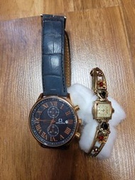 (數十年唔知價，自出價高者得)  約60年代"Amito"鑲紅藍寶石女裝鍍舊錶 + 鐵達時Solvil ET Titus"天長地久"男女裝錶共3隻