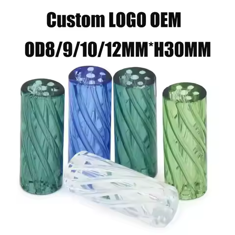 Custom LOGO OEM OD12MM Stripe Mini Glass Cigaret Pipe Filter Tips Round Mouth for Dry Herb Tobacco R