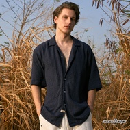 GALLOP : Waffle Knit Camp Shirt เสื้อเชิ้ตคอปกแขนสั้น รุ่น GW9047 สี Navy - กรมท่า / ราคาปกติ 1490