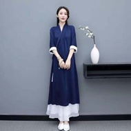 Chinese ao dai set, dharma ao dai, temple ceremony dress, meditation tea ceremony