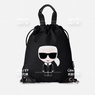 KARL LAGERFELD K/IKONIK 卡爾老佛爺造型尼龍束口後背包 黑色