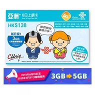 4G中國聯通 8日香港 澳門 台灣 日本 南韓 新加坡 馬來西亞 泰國 老撾 印尼 菲律賓 柬埔寨 越南 亞洲通用(5GB 4G)之後無限上網卡電話卡SIM卡data
