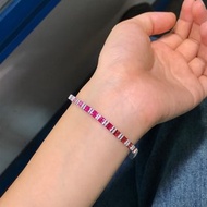 彩虹雙喜彩色藍寶石天然寶石剛玉鑽石18K金手鍊藍寶石手鍊