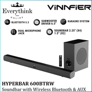 VINNFIER HYPERBAR 600BTRW PEMBESAR SUARA SOUNDBAR WITH 6.5" WIRELESS SUBWOOFER KARAOKE BLUETOOTH TV 