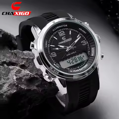 CHAXIGO Men's Outdoor Sports Silicone Strap Watch, 45.5mm Large Dial, Luminous Display, 30m Waterpro