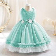 Young Girl Princess Dress With 3D Floral Mesh, Suitable As Birthday, Party, Wedding, Flower Girl, St