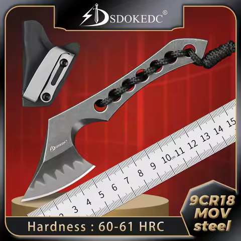 SDOKEDC 9CR18MOV Steel EDC Mini Axe Tool With Sheath Survival Knives Fixed Blade Small Outdoor Camp 