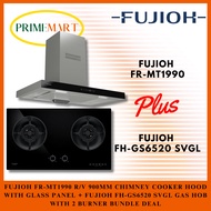 FUJIOH FR-MT1990 R/V 900MM CHIMNEY COOKER HOOD W/ GLASS PANEL + FUJIOH FH-GS6520 SVSS/SVGL GAS HOB BUNDLE DEALS