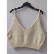 Cute hand-knitted women's two-piece sweater. V-neck crop top - soft and smooth basic cream color. 55