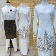 SET BAJU NIKAH RAWDAH PUTIH OFF WHITE KURUNG MODEN SULAM NIKAH BAJU MELAYU SLIM FIT PUTIH EXCLUSIVE 