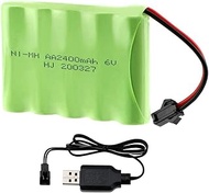 SM 2P Plug Battery and Charging Cable, Rechargeable NI-MH AA 6V 2400mAh SM 2P 2-Pin Plug Socket with