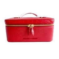 意大利名牌PRADA紅色網格牛皮革拼鱷魚皮化妝包名媛袋箱 100%正版