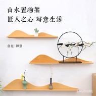 Chinese-Style Solid Wood Shelf Simple Wall Partition Decoration Punch-Free Landscape Shelf Living Room Wall Hanging Book
