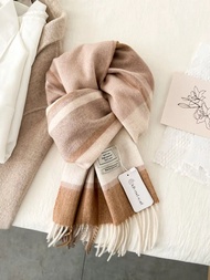 Nữ Thời Trang Mùa Đông Khăn Choàng 100% Úc Len Anh Kẻ Sọc Cashmere Mềm Mại Ấm Áp Thoải Mái Đa Năng K