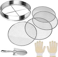 YaeCCC Garden Potting Mesh Sieve Sifting Pan - Stainless Steel Riddle - Mix Soil Filter - with 4 Interchangeable Mesh Sizes (3, 6, 9, 12mm)