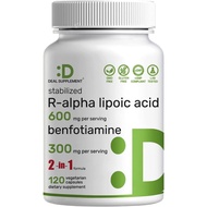 Deal Supplement 2-in-1 R-ALA & Benfotiamine (120 Veg Capsules) | Stabilized R-Alpha Lipoic Acid 600m