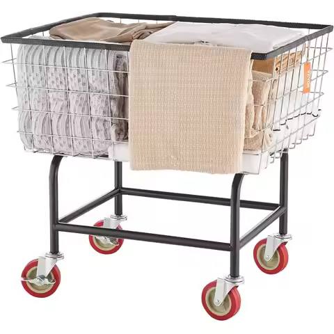 2.8Bushel Wire Laundry Basket with Wheels, 26.7''x21.7''x26.4'' Commercial Basket Cart, Steel Frame 