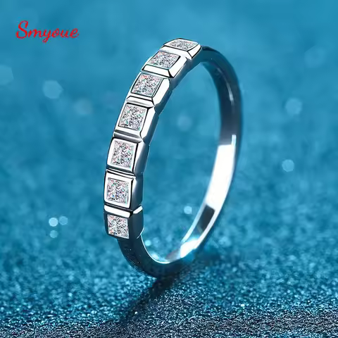 Smyoue Total 0.56ct Moissanite Wedding Rings for Women Princess Cut 7 Stones Bridal Matching Lab Dia