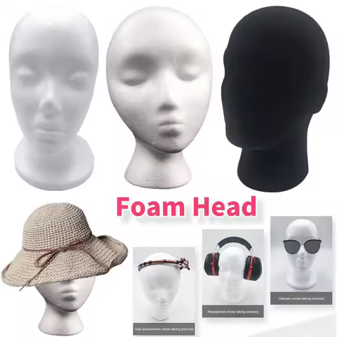 Foam Female Mannequin Head Model EPS Flocking Wigs Glasses Cap Display Holder Stand Model Photo Stud