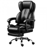 Syllere - 帶按摩功能電腦椅辦公椅可躺人體工學大班椅老闆椅午休座椅子（黑色 鋼腳 帶七點按摩 ）