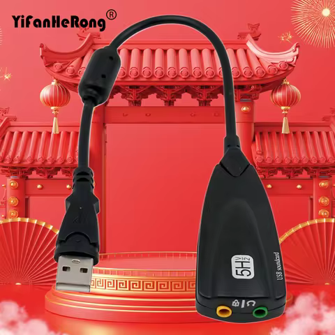 5HV2 External USB Sound Card 7.1 Adapter USB to 3D CH Sound Antimagnetic Audio Headset Microphone 3.