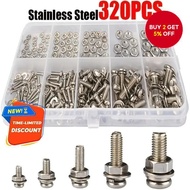 320-Piece Stainless Steel SS304 Screw and Nut Assortment Kit - M2 to M5 Bolt Sorting Set Screw Set