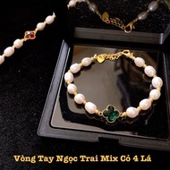 Pearl Bracelet Mixed with 4-Leaf Clover