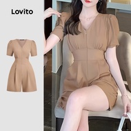 Lovito Elegant Jumpsuit Zipper Pleated Spring/summer Khaki Jumpsuit for Women L143ED340 Lovito Jumps