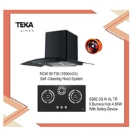 Teka NCW 90 T30 Self Cleaning Hood  System (1500m3/h) + Hob GS82 3G AI AL TR (4.5KW) with Free Gift