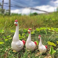 ตุ๊กตาเซรามิคแต่งสวน ตุ๊กตาแต่งสวน ตุ๊กตาจัดสวน ไก่เซรามิค เซ็ท3ตัว Size 19cm /26cm /38cm ไก่คอยาว