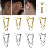 1PC 18G Dangle Stud Earrings Stainless Steel Push-in Ear Studs 8mm 6mm Moon Heart Helix Conch Cartil