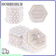 HOBBYHUB Ring Box, Pearl Velvet 2/3 Slots Elegant Jewelry Box, Fashion Wedding Decor Hexagon with De