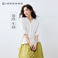 GIORDANO Women Blouses Anti-Mosquito Lightweight Blouses V-Neck Tapered-Waist Elbow Sleeve Fashion C