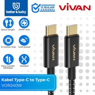VIVAN VOR240W Type-C to Type-C Premium PD 240W Braided Gold-Plated Data Cable