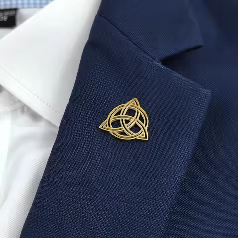 Intricate 18K Gold-Plated Stainless Steel Celtic Triquetra Brooch – Fashion Styling & Meaningful Gif