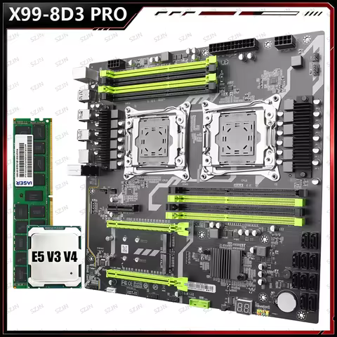 HUANANZHI X99-8D3 PRO Dual LGA2011-3 Kit Support Xeon E5 V3 V4 CPU 8*DDR3 Max 256GB Dual M.2 NVMe C6