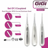GIGI TOOLS Dental Coupland Elevators Set Curved 2.5 - 2.8 - 3mm Dental Root Elevators Stainless Stee