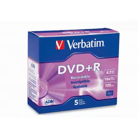 Verbatim AZO DVD-R Disc 4.7GB Recordable DVD Discs 16X 120MIN 5Pcs/Pack