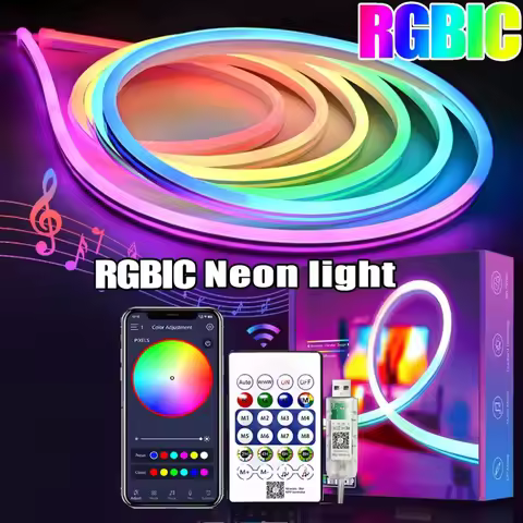 15M USB LED Neon Rope Lights, RGB Led Strip Lights with Remote, Color Changing Flexible Led Light St