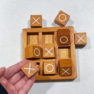 Classic Wooden XO Game Set, Includes 9 Wooden Blocks And 1 Base - Perfect For Family Game Nights And