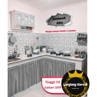 Gorden Dapur Minimalis Poliester Beraplikasi | Warna Cinnamon/Light Blue/Biru Gemerlap | Langlang st