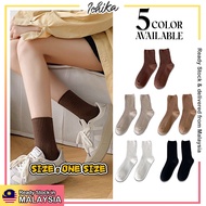 [1 SIZE][AIRI Women Solid Color Tube Cotton Sock 1 Pair Student Casual Pile Crew Stoking Muslimah女袜子]