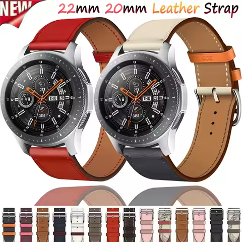 22/20mm Leather Strap For Samsung Galaxy 4 5 6 7/Huawei Watch 5 GT4-5-6 Pro 46mm Breathable Bracelet