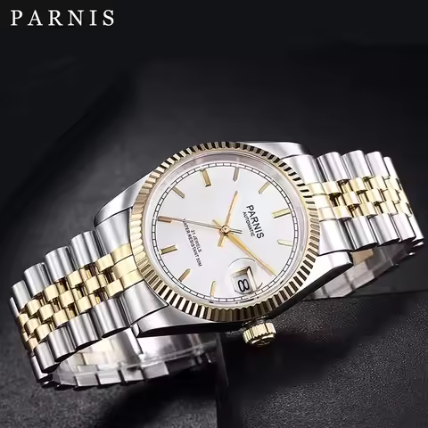 Parnis 36mm Automatic Mechanical Mens Watch Business Sapphire Crystal Stainless Steel Bracelet Wrist