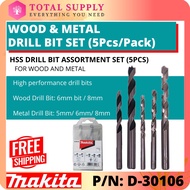 【FREE SHIPPING】D-30106 MAKITA HSS DRILL BIT ASSORTMENT SET (5 PCS) FOR WOOD AND METAL