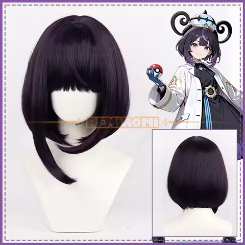 Gwynn Cosplay Wig Game Pocket Monsters Gen 9 Kalos Region Purple Bob Short Wig, Asymmetric Sideburns