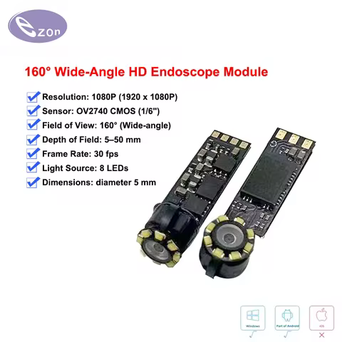 1080P HD Industrial Endoscope Module Wide-Angle 160° Macro OV2740 Camera Module with Driver-Free USB