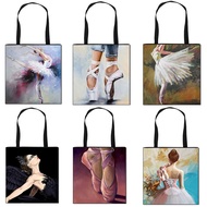 Cartoon Ballet Print Tote Bag Girl Dance Shoes 3D Shoulder Bag Portable Shopping Storage Bags Portable Foldable Handbag